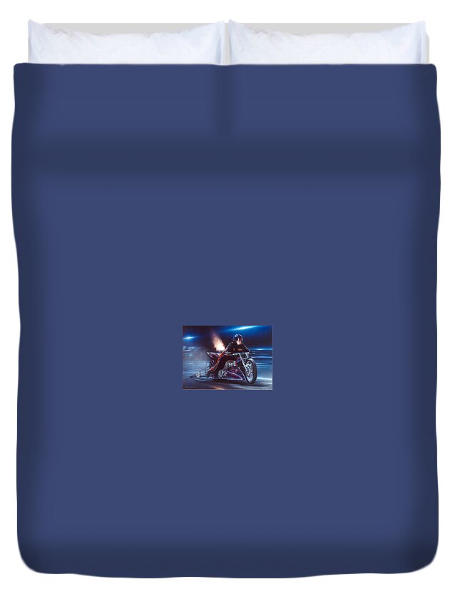 Drag Bike Elmer Trett Nhra Nitro Kenny Youngblood Duvet Cover featuring the painting Worlds Fastest Drag Bike by Kenny Youngblood