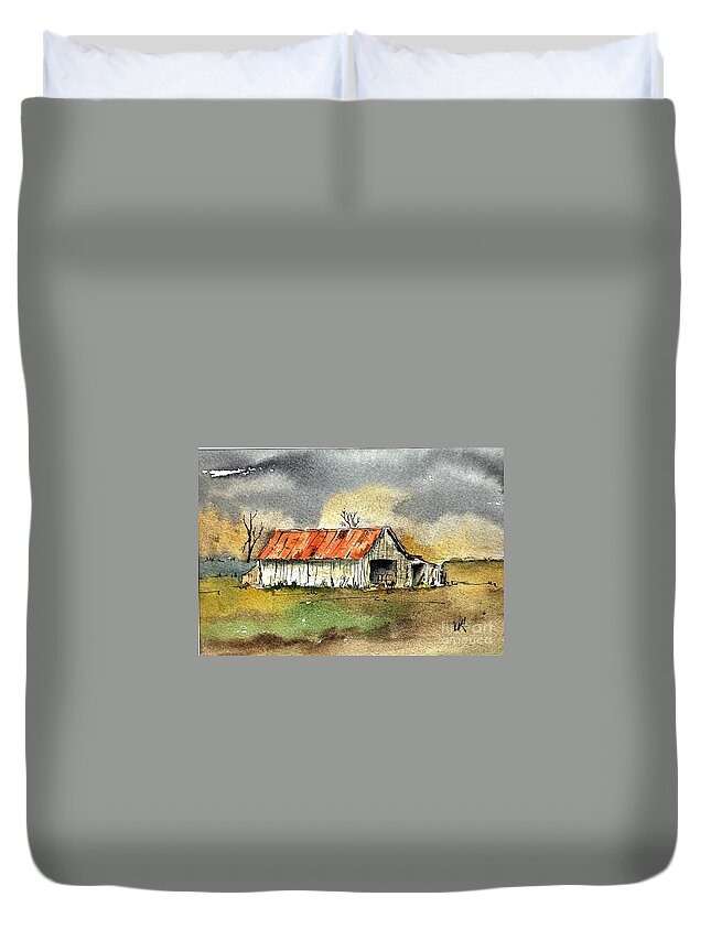 Old Barn And Shed. Watercolor Duvet Cover featuring the painting Worn out by William Renzulli