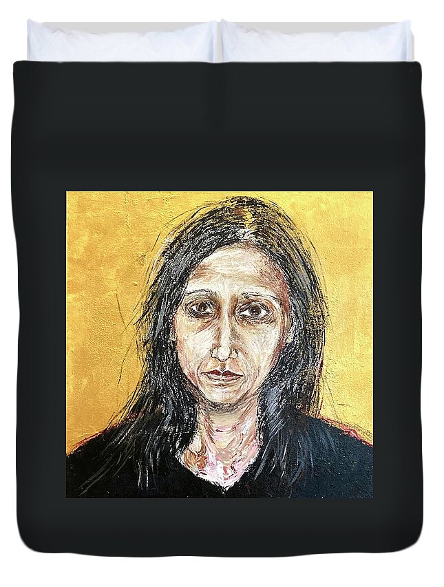 Portrait Duvet Cover featuring the painting Worried by David Euler