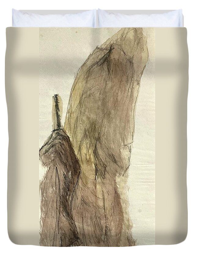Figure Duvet Cover featuring the painting Wrapped figure and coat by David Euler