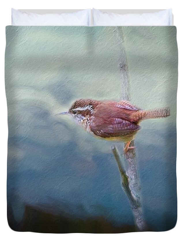 Texture Duvet Cover featuring the photograph Wren on the Mountain by Marjorie Whitley