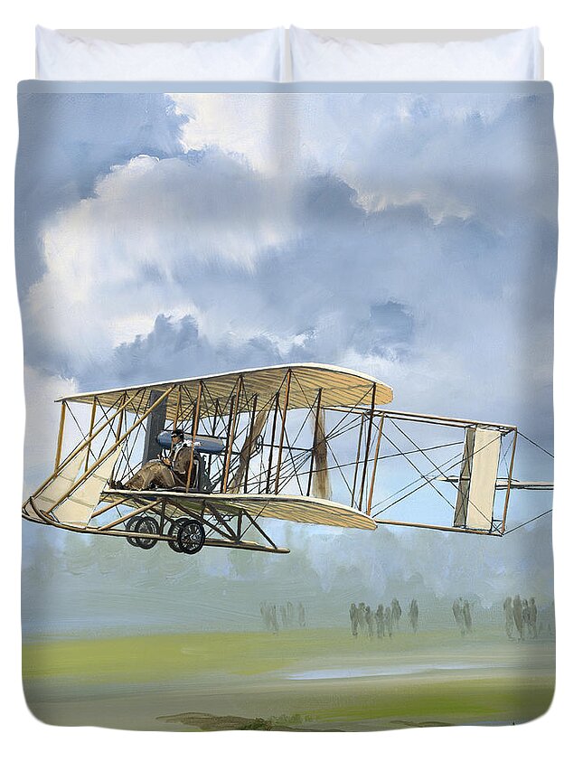 Aviation Duvet Cover featuring the painting Wright Model B Flyer by Jack Fellows