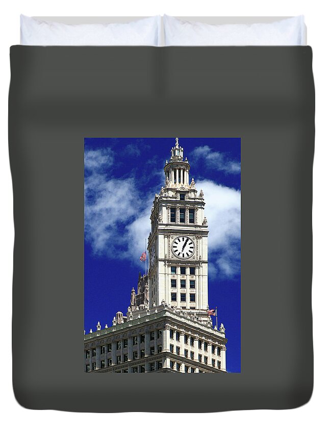 Architecture Duvet Cover featuring the photograph Wrigley Building Clock Tower by Patrick Malon