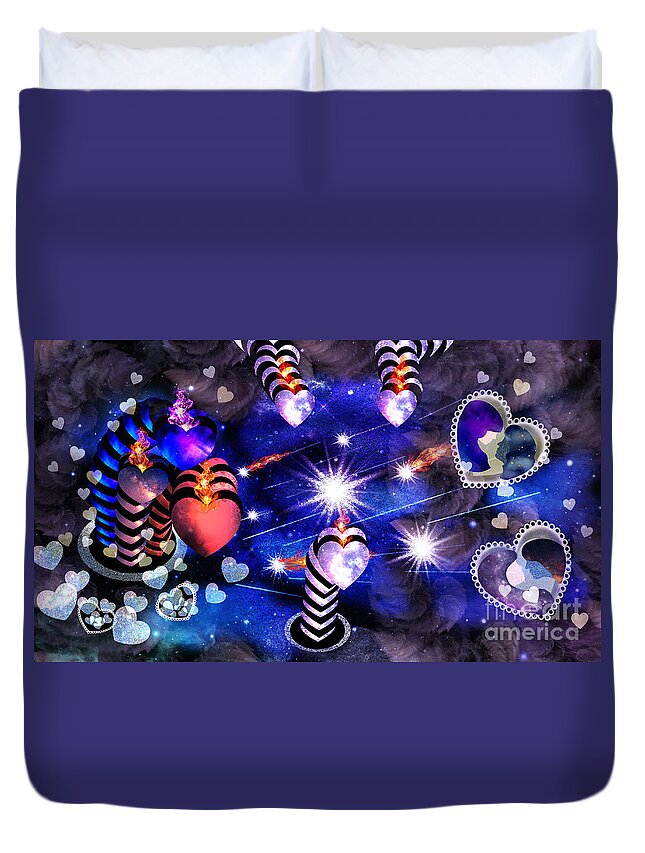 Hearts Duvet Cover featuring the mixed media Written In The Stars by Diamante Lavendar