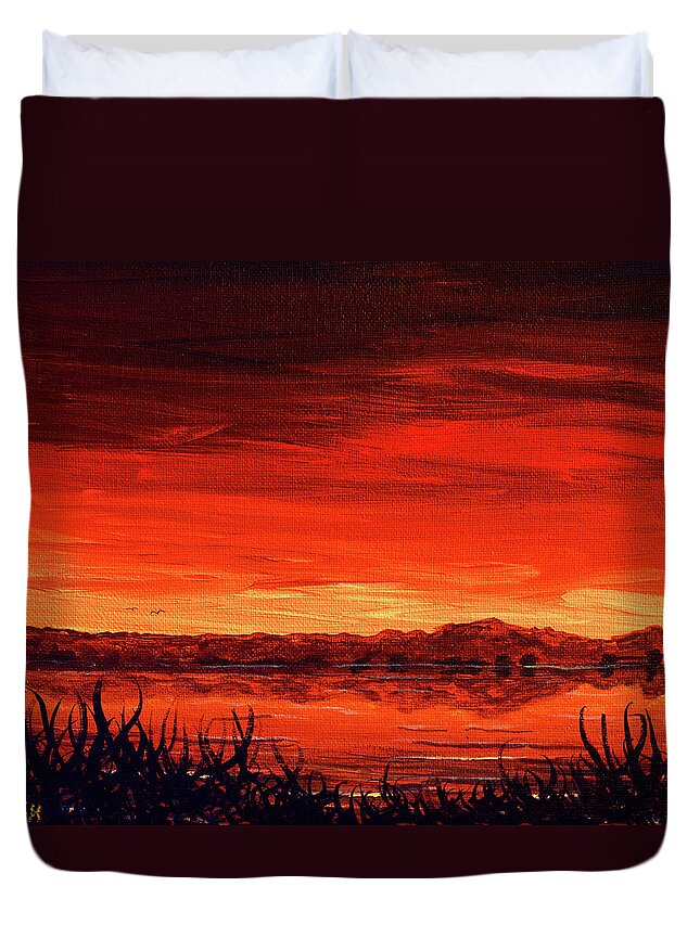 Wyoming Duvet Cover featuring the painting Wyoming Sunset over Festo Lake and Laramie Peak by Chance Kafka