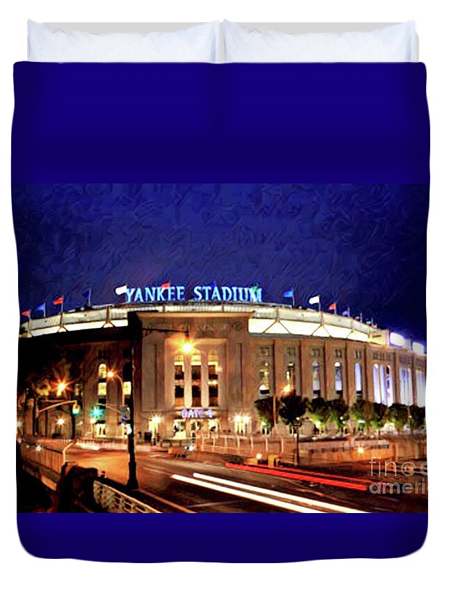 Yankees Duvet Cover featuring the digital art Yankee Stadium Night by CAC Graphics