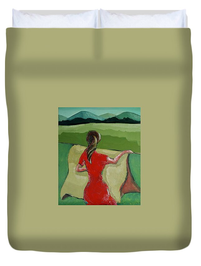  Duvet Cover featuring the painting Yearning by Mikyong Rodgers