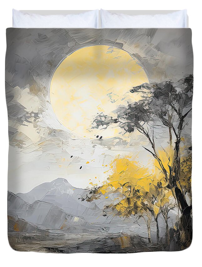 Yellow Duvet Cover featuring the painting Yellow and Gray - Modern Impressionist Landscape Color Palette by Lourry Legarde
