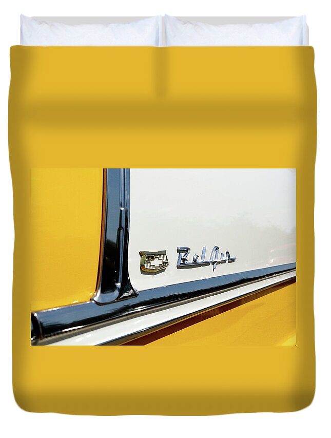Chevy Bel Air Duvet Cover featuring the photograph Yellow Bel by Lens Art Photography By Larry Trager