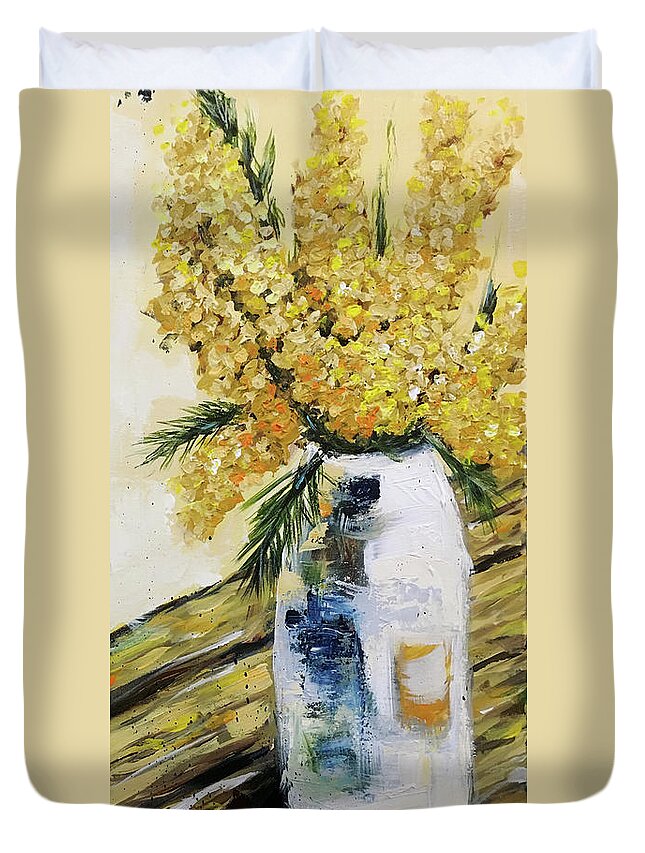 Flowers Duvet Cover featuring the painting Yellow Bunch by Roxy Rich