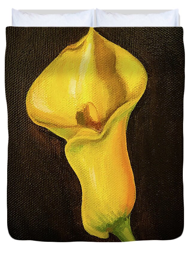 Paintings Duvet Cover featuring the painting Yellow Calla Lily I by Sherrell Rodgers
