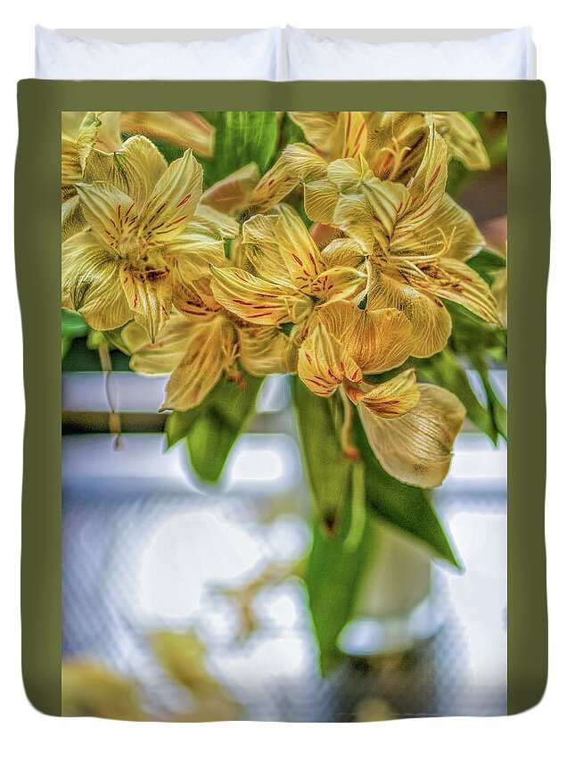 Yellow Flowers Duvet Cover featuring the photograph Yellow Flowers by Cordia Murphy
