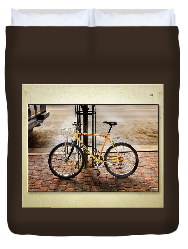 Bicycle Duvet Cover featuring the photograph Yellow Frontier Bicycle Set by Craig J Satterlee