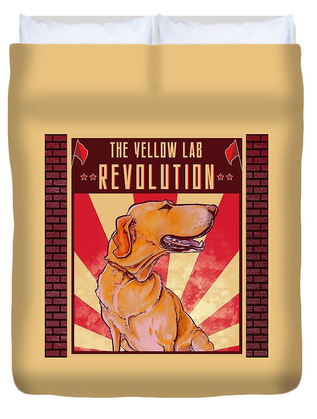 Yellow Lab Duvet Cover featuring the drawing Yellow Lab REVOLUTION by John LaFree