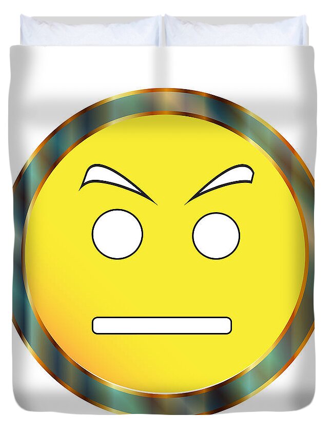 Emoticon Duvet Cover featuring the digital art Yellow Neutral Emticon On White by Bigalbaloo Stock