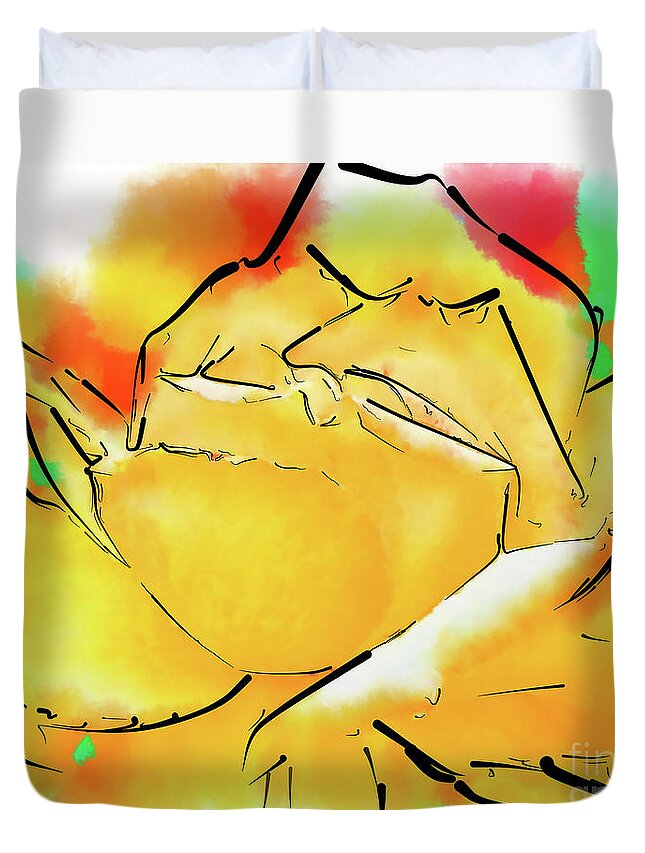 Rose Duvet Cover featuring the digital art Yellow Rose In Abstract Watercolor by Kirt Tisdale
