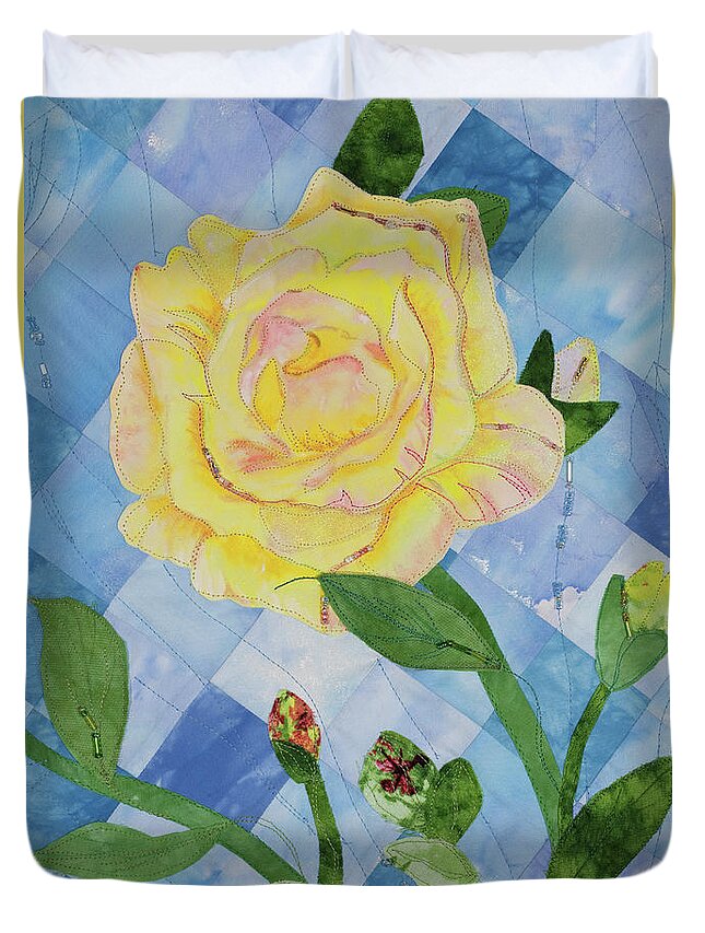 Fiber Art Duvet Cover featuring the mixed media Yellow Rose of Texas 3 by Vivian Aumond