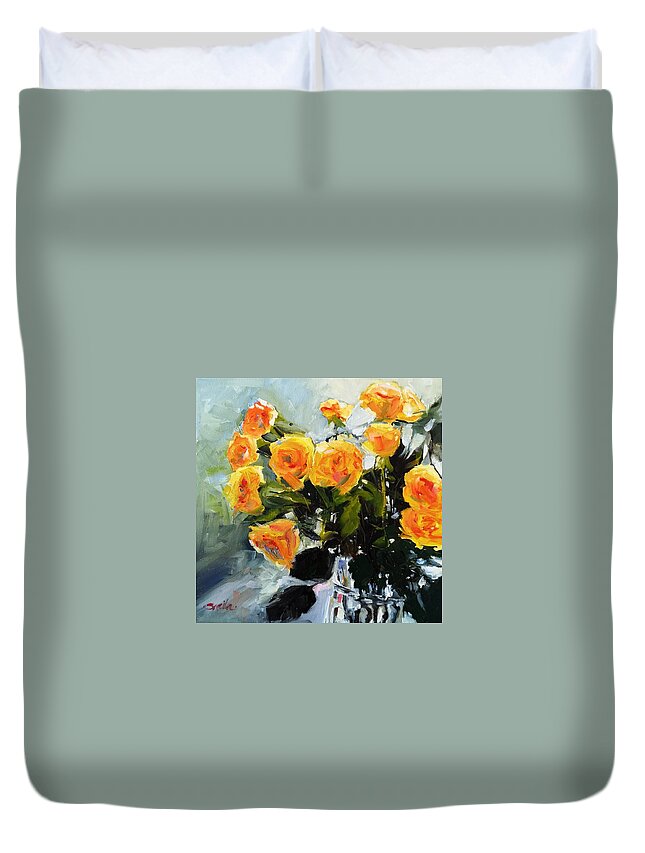 Floral Duvet Cover featuring the painting Yellow Roses by Sheila Romard
