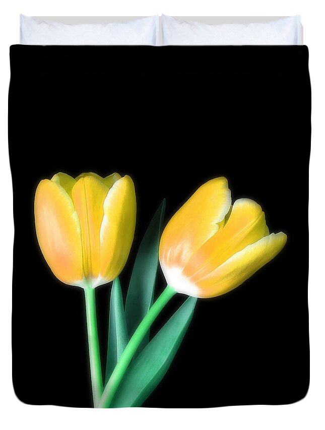 Tulips Duvet Cover featuring the photograph Yellow Tulips Are Beautiful by Johanna Hurmerinta