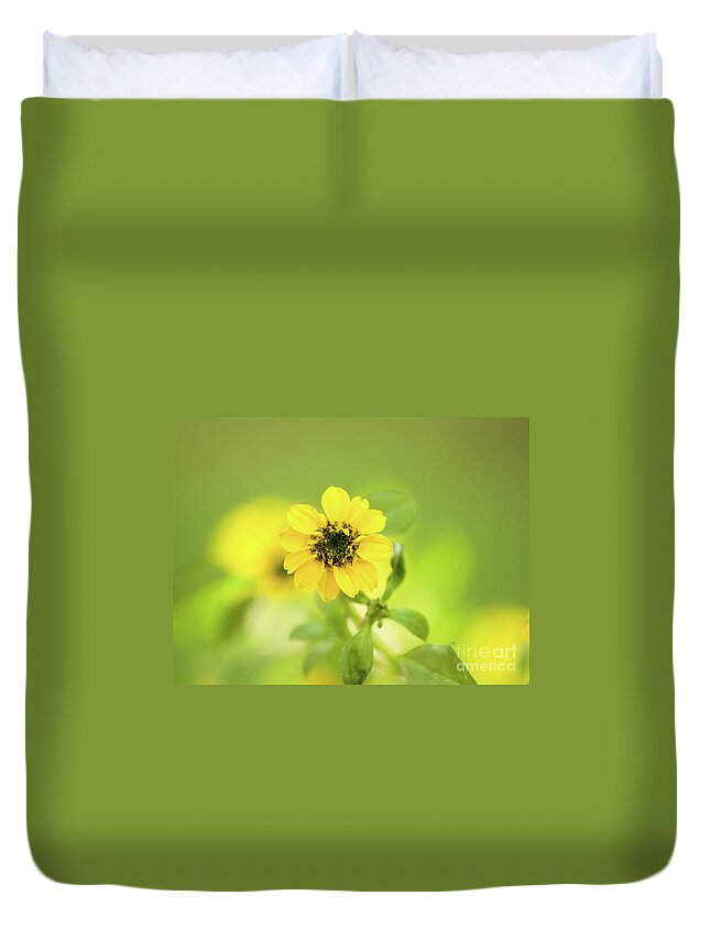 Color Duvet Cover featuring the photograph Yellow Zinnias by Dorothy Lee
