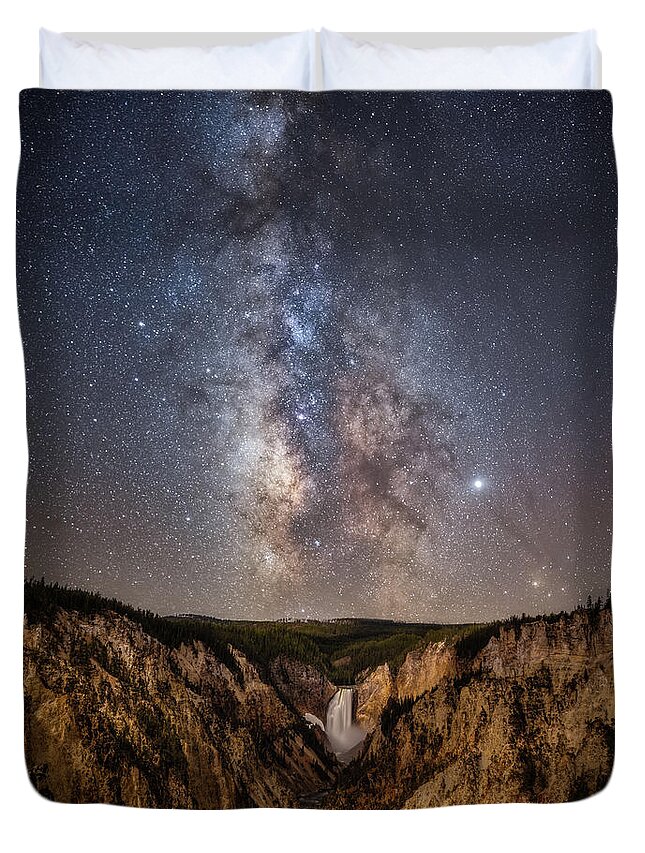 #faatoppicks Duvet Cover featuring the photograph Yellowstone at Night by Darren White