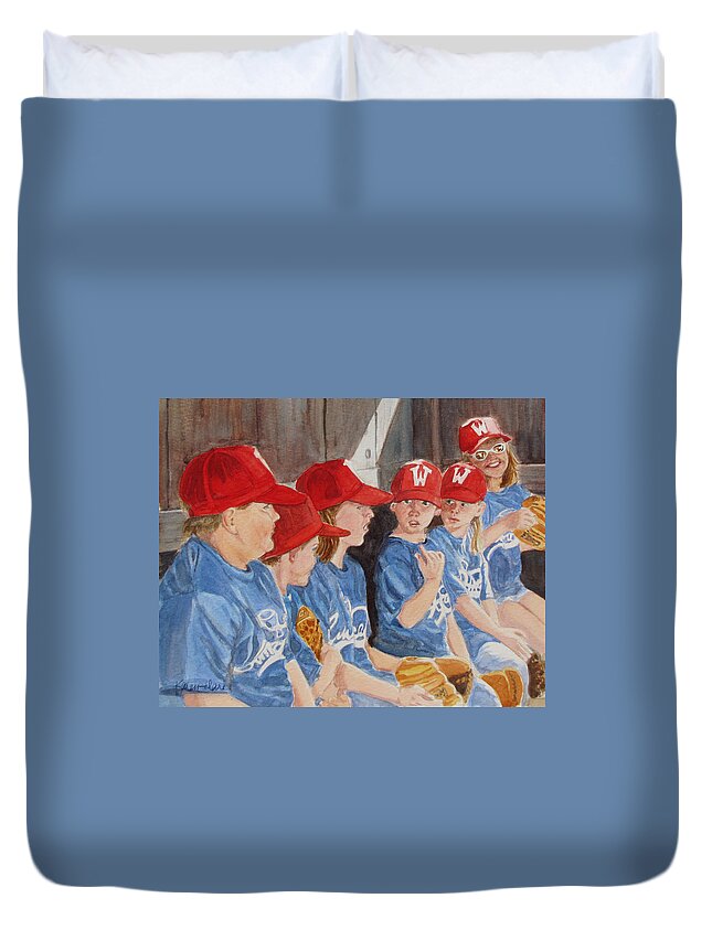 Kids Duvet Cover featuring the painting Yer Up by Karen Ilari
