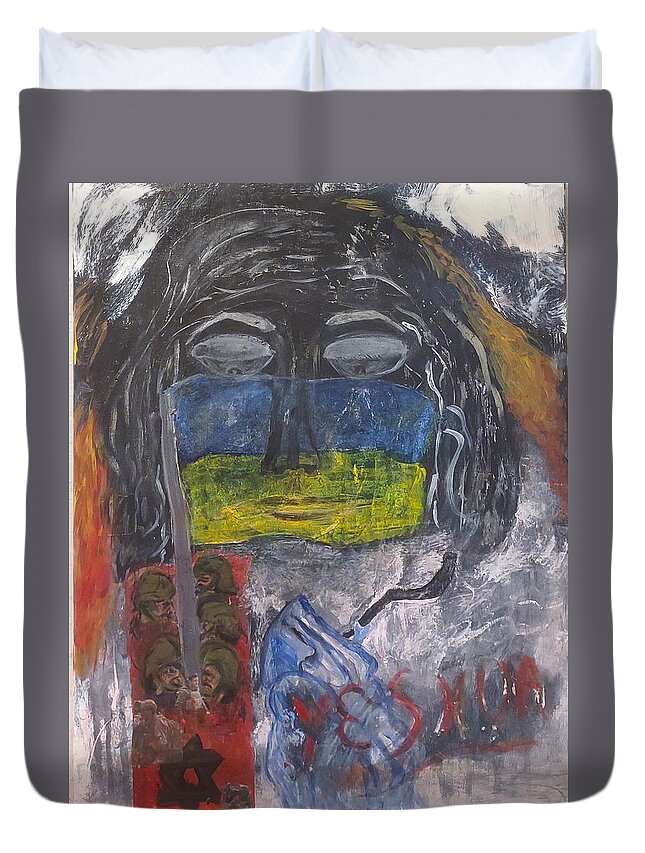 Yeshua Duvet Cover featuring the mixed media Yeshua by Suzanne Berthier