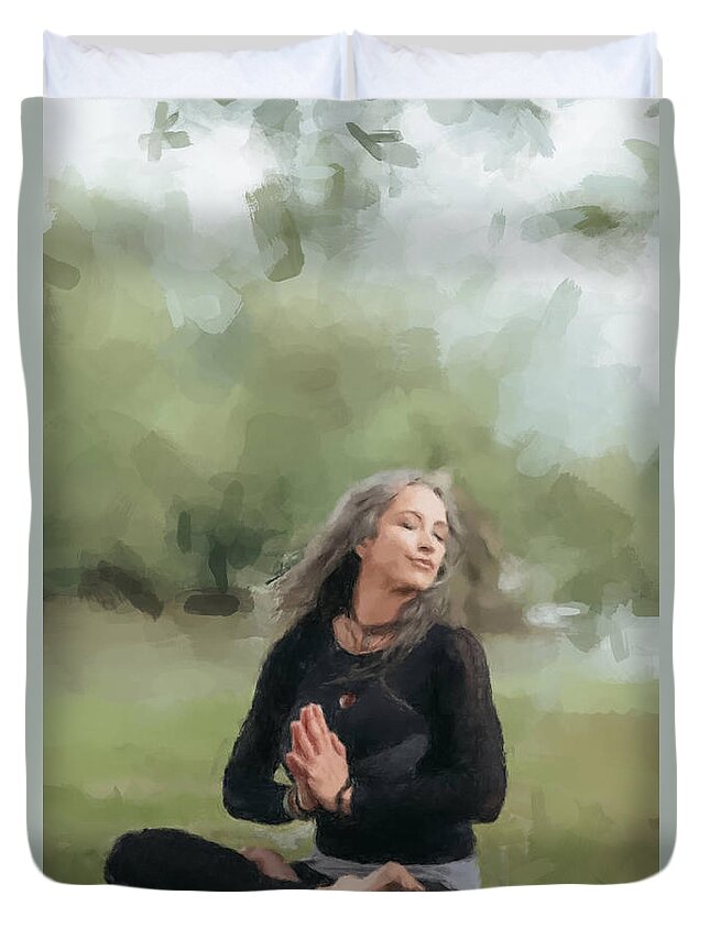  Duvet Cover featuring the painting Yoga Morning by Gary Arnold