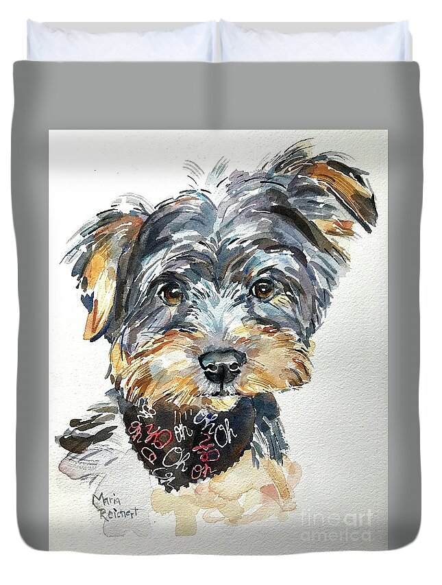 Yorkie Duvet Cover featuring the painting Yorkie by Maria Reichert