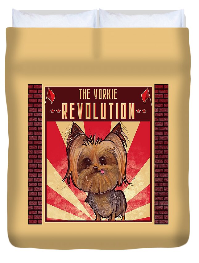 Yorkie Duvet Cover featuring the drawing Yorkie REVOLUTION by John LaFree