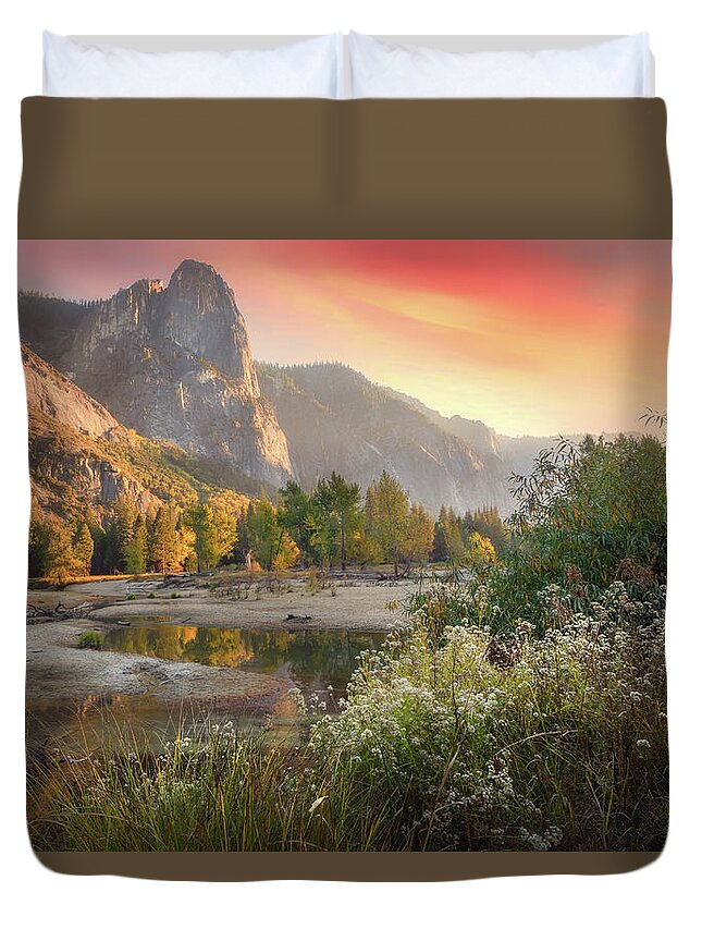 Landscape Duvet Cover featuring the photograph Yosemite Sentinel Rock 2 by Laura Macky