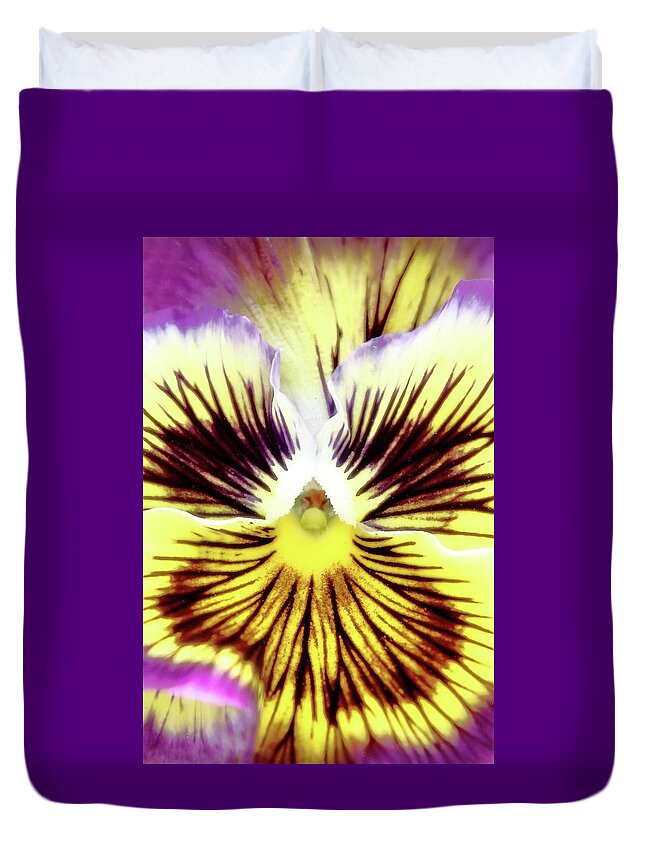 Floral Duvet Cover featuring the photograph You Pansy by Lens Art Photography By Larry Trager