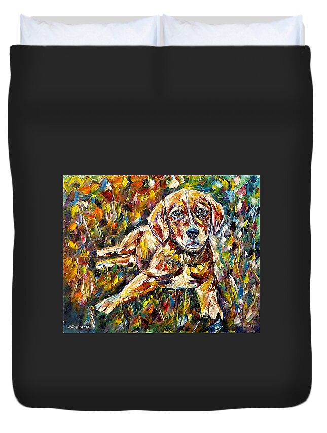 I Love Dogs Duvet Cover featuring the painting Young Austrian Pinscher by Mirek Kuzniar