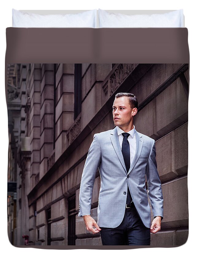 Attitude Duvet Cover featuring the photograph Young Businessman in New York City by Alexander Image
