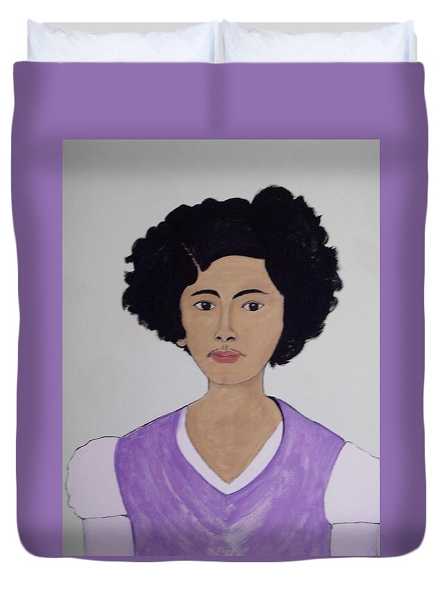 Girl Duvet Cover featuring the painting Young Frida by Stephanie Moore