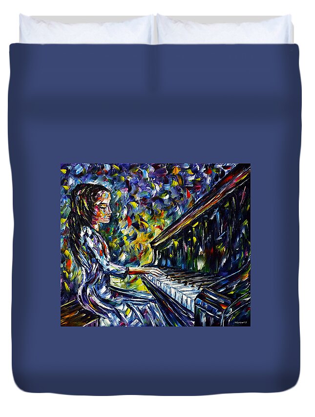 Girl Loves Piano Duvet Cover featuring the painting Young Piano Player by Mirek Kuzniar