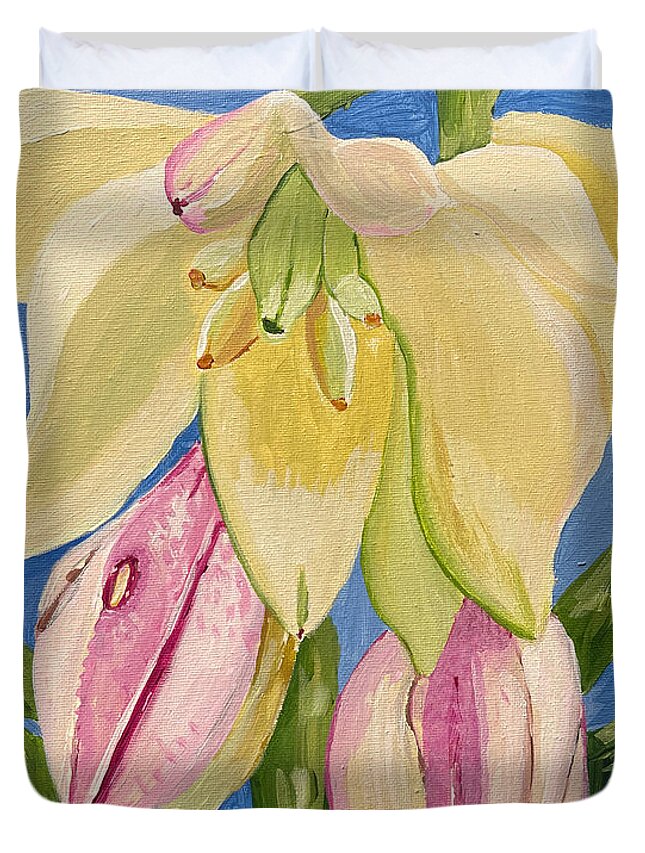 Yucca Duvet Cover featuring the painting Yucca Flower by Christina Wedberg