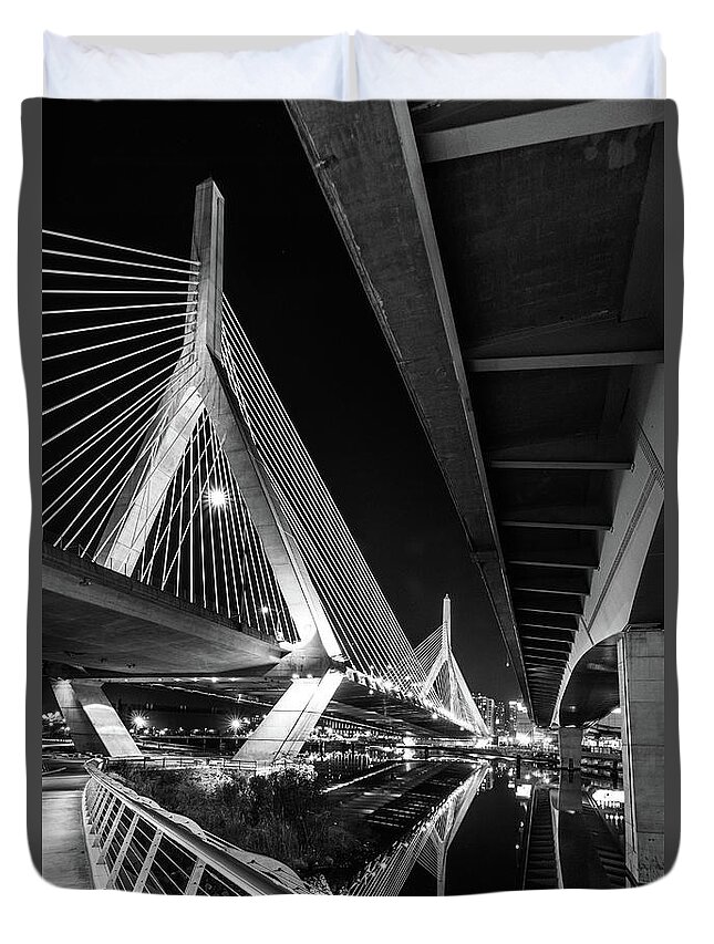 Zakim Bridge Duvet Cover featuring the photograph Zakim Bridge from under the Leverett Connector Bridge by Kristen Wilkinson