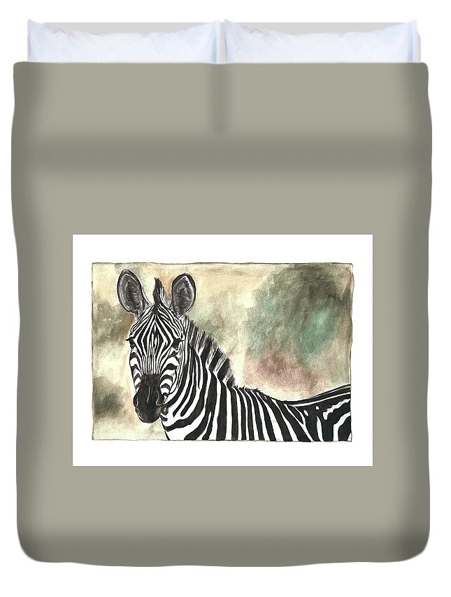 Zebra Duvet Cover featuring the painting Zebra by Pamela Schwartz