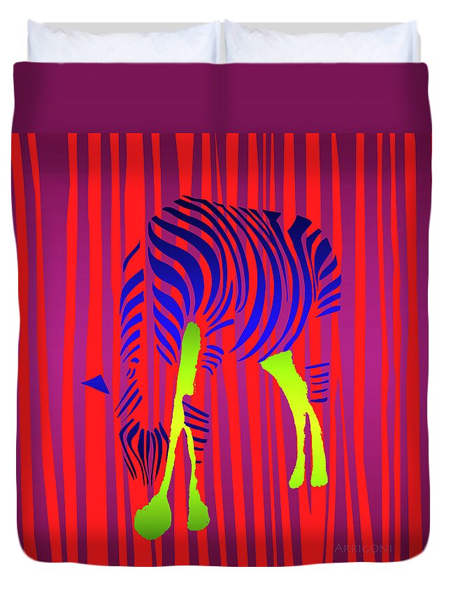 Zebra Duvet Cover featuring the painting Zebra-square by David Arrigoni