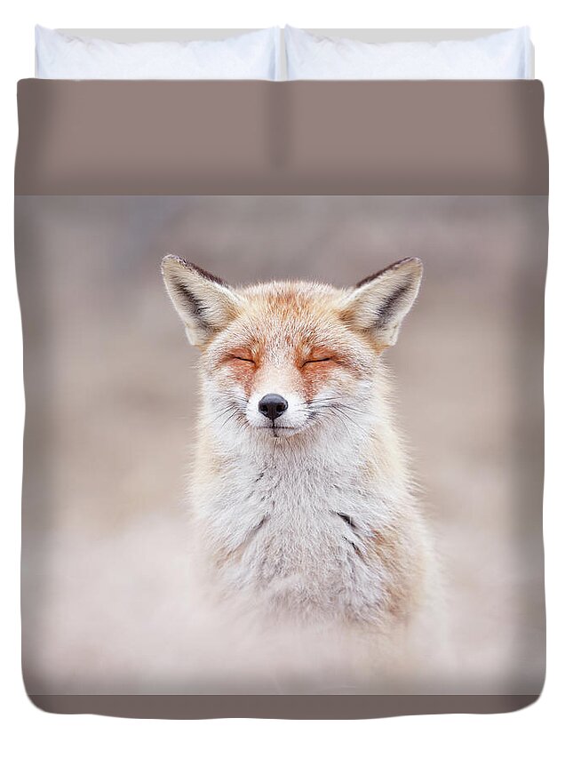 Nature Duvet Cover featuring the photograph Zen Fox Series - What Does the Fox Think? by Roeselien Raimond