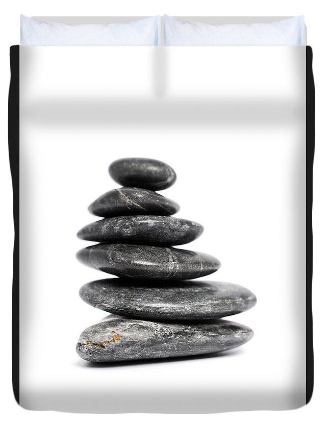 Zen Duvet Cover featuring the photograph Zen stones stacked on top of each other by Mendelex Photography