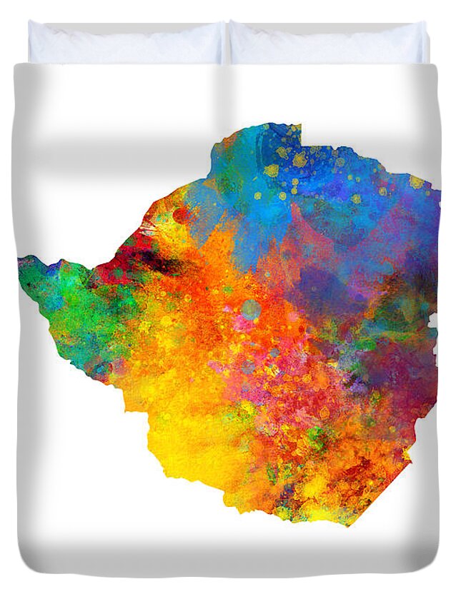Zimbabwe Duvet Cover featuring the digital art Zimbabwe Watercolor Map by Michael Tompsett
