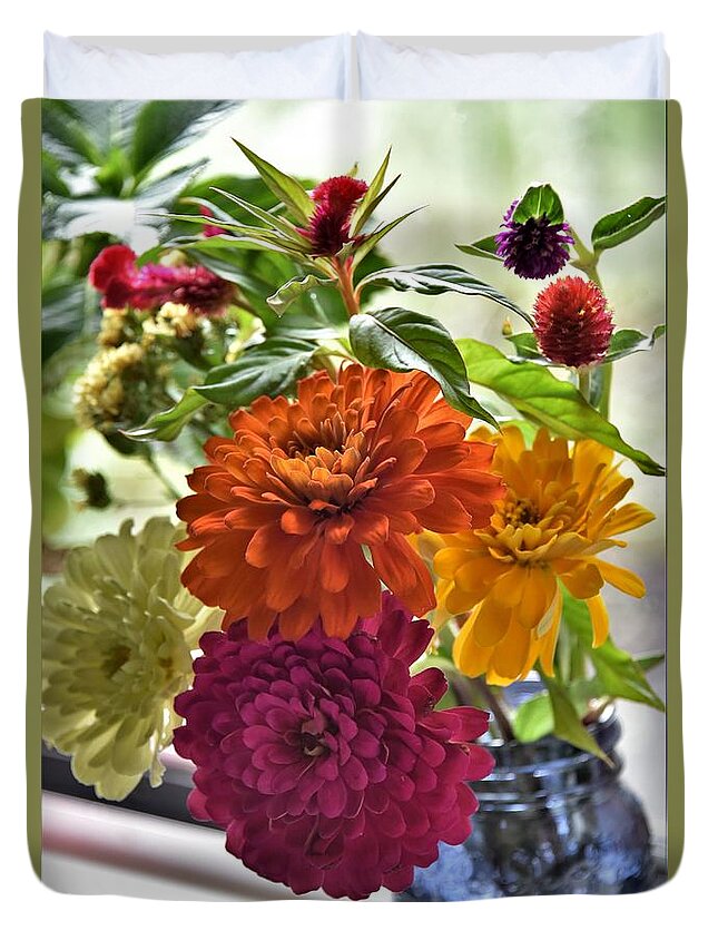 Flowers Duvet Cover featuring the photograph Zinnia Bouquet by Kim Bemis