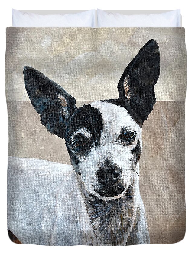 Dog Duvet Cover featuring the painting Zoe - Dog Pet Portrait by Annie Troe