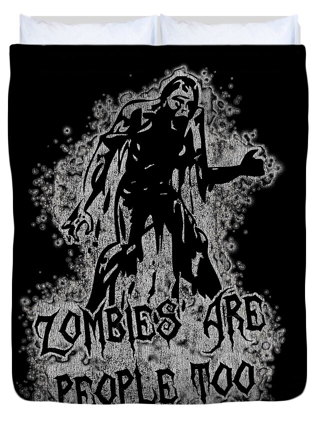 Funny Duvet Cover featuring the digital art Zombies Are People Too Halloween Retro by Flippin Sweet Gear