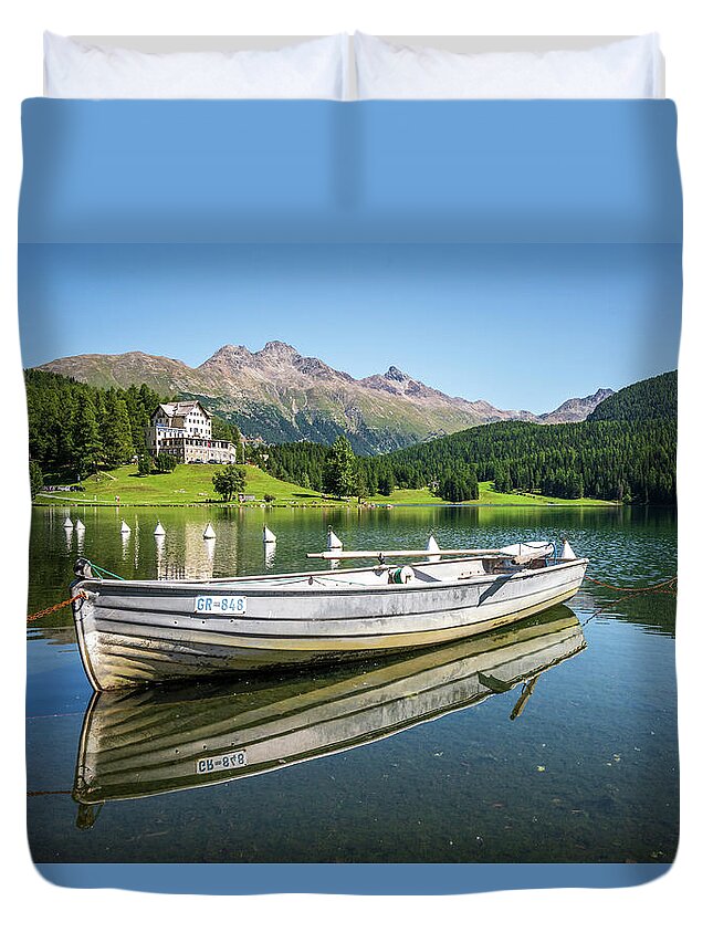 St Moritz Duvet Cover featuring the photograph Lake St. Moritz reflections by Robert Miller