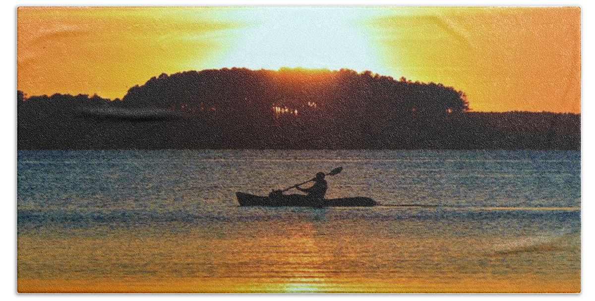 Kayak Bath Towel featuring the photograph A Reason to Kayak - Summer Sunset by Billy Beck