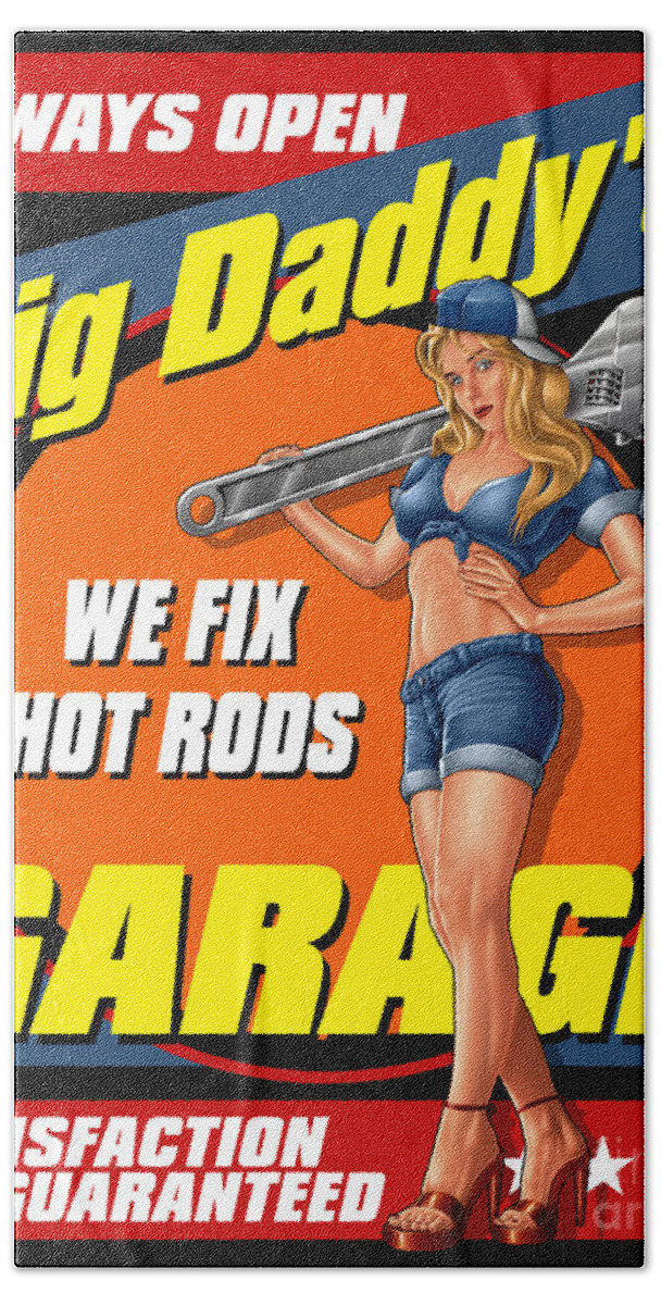 Motorcycle Hand Towel featuring the painting  Big Daddys Garage by JQ Licensing
