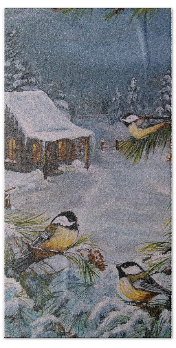 Chickadee Hand Towel featuring the painting Black Capped  Chickadee's by Sharon Duguay